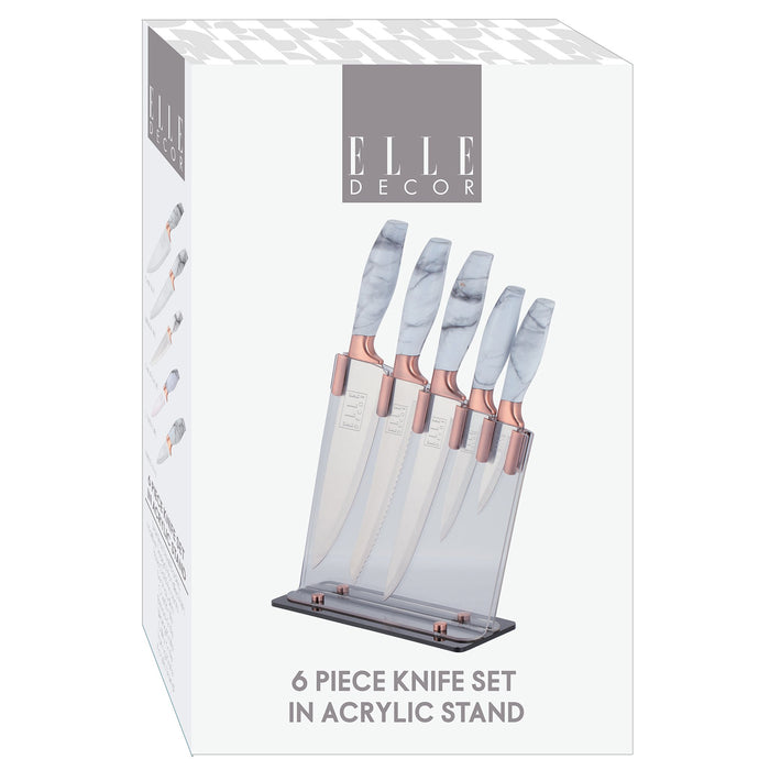Cuchillos con Mango de Mármol y Base Organizadora 5 pz Elle Décor ELD33060 687929330601