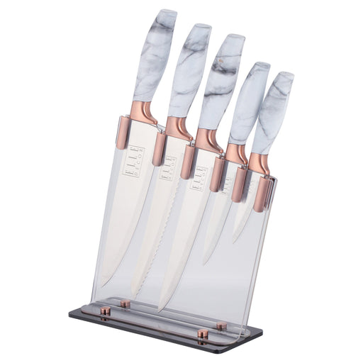 Cuchillos con Mango de Mármol y Base Organizadora 5 pz Elle Décor ELD33060 687929330601