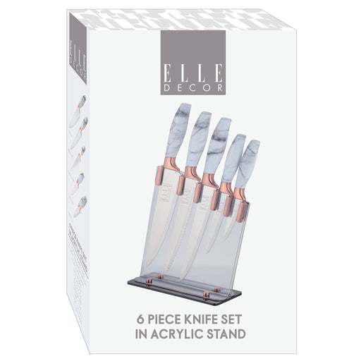 Cuchillos con Mango de Mármol y Base Organizadora 5 pz Elle Décor ELD33060 687929330601